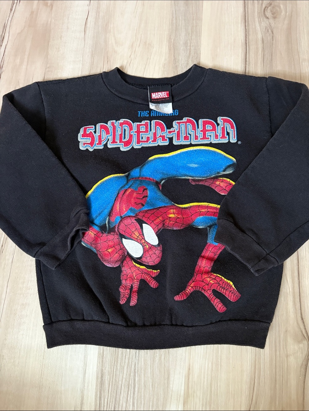 Vintage 2005 Marvel The Amazing Spider-Man Faded Black Crewneck Sweatshirt